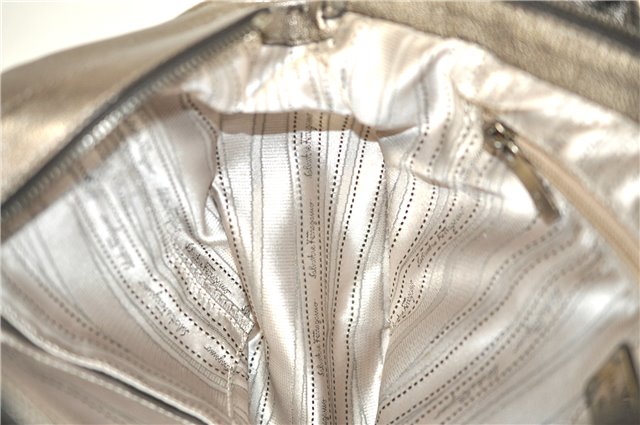 Authentic Ferragamo Gancini Tassel Leather Shoulder Bag Silver J1984