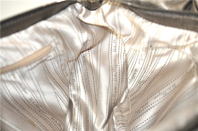Authentic Ferragamo Gancini Tassel Leather Shoulder Bag Silver J1984