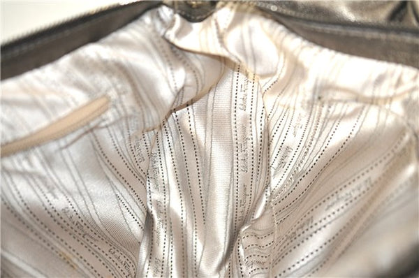 Authentic Ferragamo Gancini Tassel Leather Shoulder Bag Silver J1984