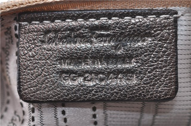 Authentic Ferragamo Gancini Tassel Leather Shoulder Bag Silver J1984