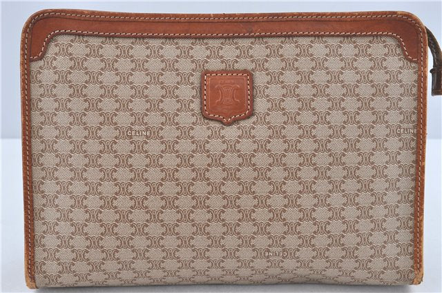 Authentic CELINE Macadam Blason Pattern Clutch Hand Bag PVC Leather Beige J1987