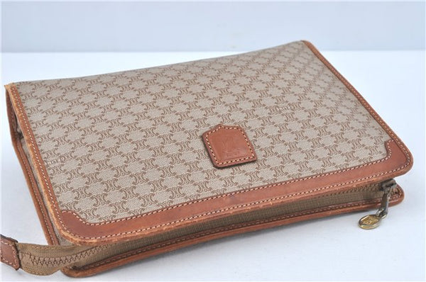 Authentic CELINE Macadam Blason Pattern Clutch Hand Bag PVC Leather Beige J1987