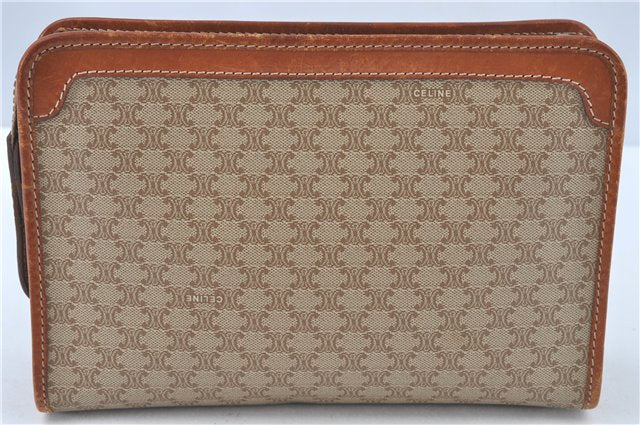 Authentic CELINE Macadam Blason Pattern Clutch Hand Bag PVC Leather Beige J1988