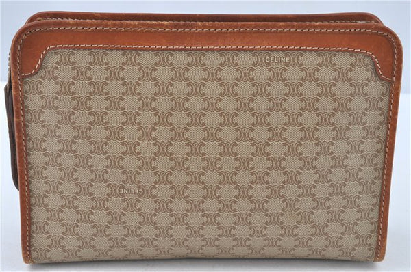 Authentic CELINE Macadam Blason Pattern Clutch Hand Bag PVC Leather Beige J1988