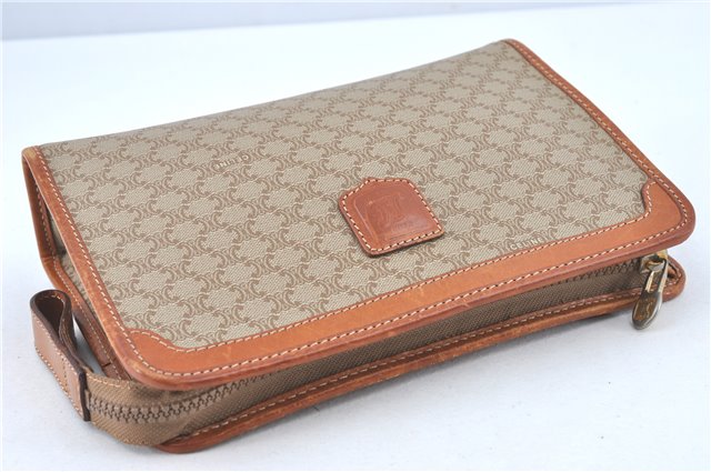 Authentic CELINE Macadam Blason Pattern Clutch Hand Bag PVC Leather Beige J1988