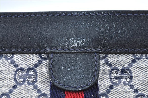 Authentic GUCCI Sherry Line Clutch Hand Bag Purse GG PVC Leather Navy Blue J1989