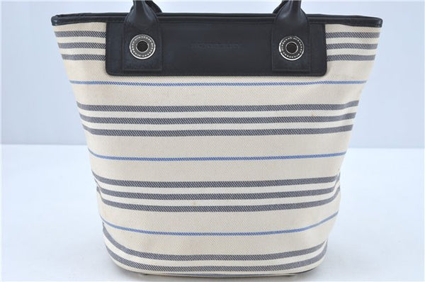 Authentic BURBERRY Vintage Canvas Leather Shoulder Tote Bag Ivory Navy J1990