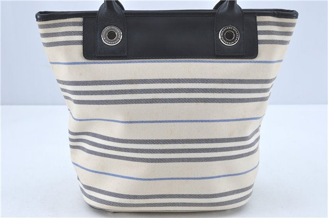 Authentic BURBERRY Vintage Canvas Leather Shoulder Tote Bag Ivory Navy J1990