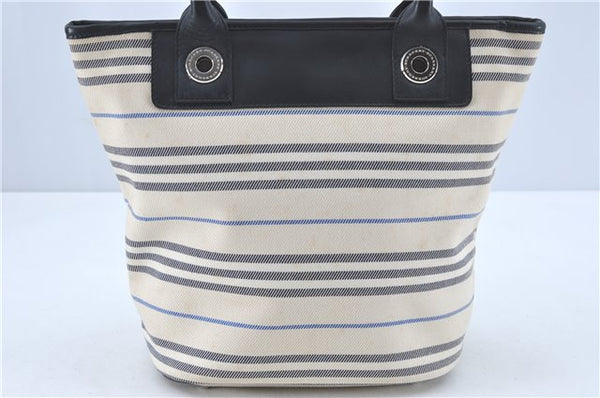 Authentic BURBERRY Vintage Canvas Leather Shoulder Tote Bag Ivory Navy J1990