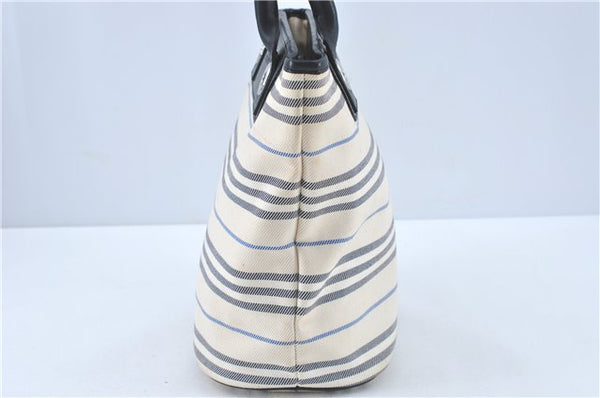 Authentic BURBERRY Vintage Canvas Leather Shoulder Tote Bag Ivory Navy J1990