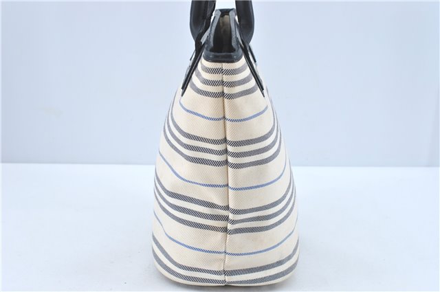 Authentic BURBERRY Vintage Canvas Leather Shoulder Tote Bag Ivory Navy J1990