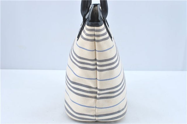 Authentic BURBERRY Vintage Canvas Leather Shoulder Tote Bag Ivory Navy J1990