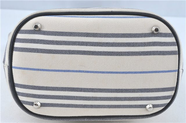 Authentic BURBERRY Vintage Canvas Leather Shoulder Tote Bag Ivory Navy J1990