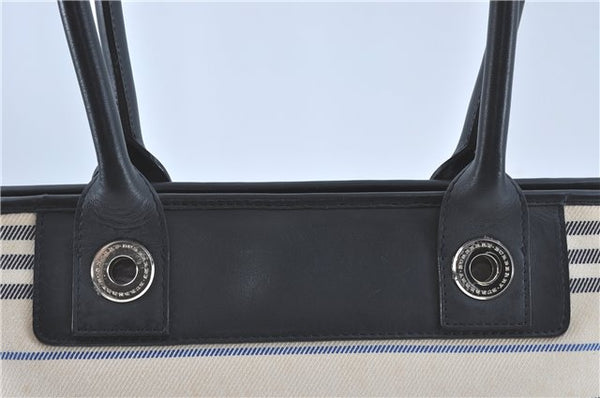 Authentic BURBERRY Vintage Canvas Leather Shoulder Tote Bag Ivory Navy J1990