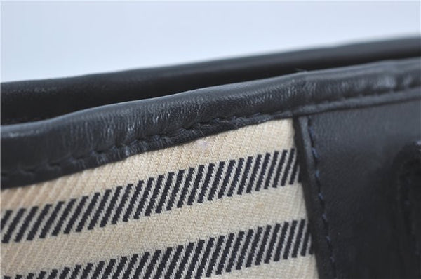 Authentic BURBERRY Vintage Canvas Leather Shoulder Tote Bag Ivory Navy J1990
