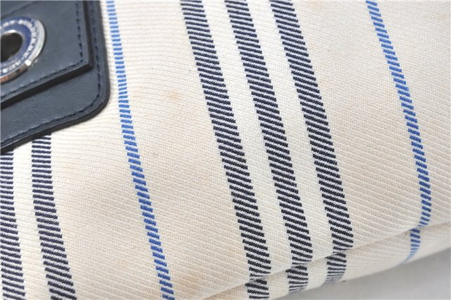 Authentic BURBERRY Vintage Canvas Leather Shoulder Tote Bag Ivory Navy J1990