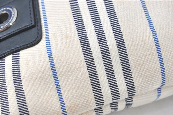 Authentic BURBERRY Vintage Canvas Leather Shoulder Tote Bag Ivory Navy J1990