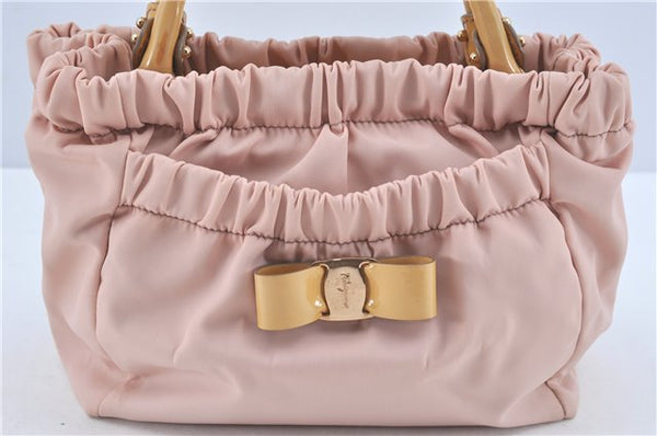 Auth Salvatore Ferragamo Vara Nylon Enamel 2Way Shoulder Hand Bag Pink SF J1992