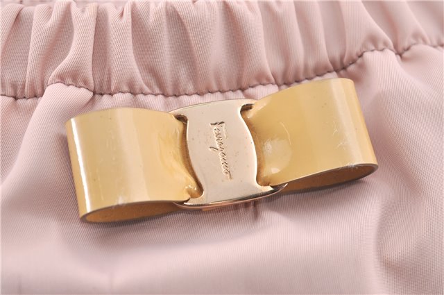 Auth Salvatore Ferragamo Vara Nylon Enamel 2Way Shoulder Hand Bag Pink SF J1992