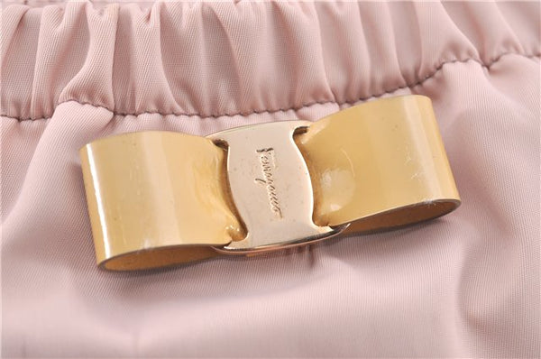 Auth Salvatore Ferragamo Vara Nylon Enamel 2Way Shoulder Hand Bag Pink SF J1992