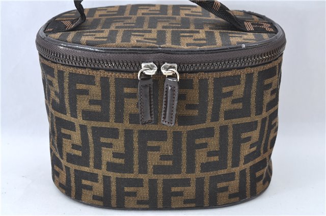 Authentic FENDI Zucca Vanity Bag Pouch Purse Canvas Leather Brown J1993