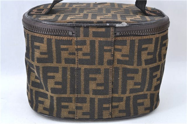 Authentic FENDI Zucca Vanity Bag Pouch Purse Canvas Leather Brown J1993