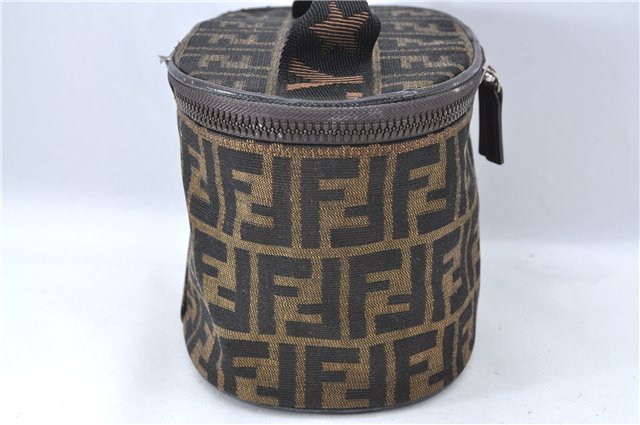 Authentic FENDI Zucca Vanity Bag Pouch Purse Canvas Leather Brown J1993