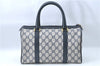 Authentic GUCCI Sherry Line Hand Boston Bag GG PVC Leather Blue Navy J1994