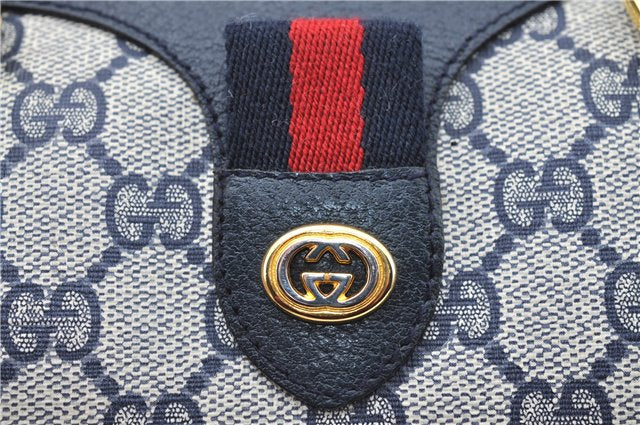 Authentic GUCCI Sherry Line Hand Boston Bag GG PVC Leather Blue Navy J1994