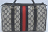 Authentic GUCCI Sherry Line Hand Boston Bag GG PVC Leather Navy Blue Junk J1996