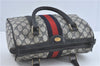 Authentic GUCCI Sherry Line Hand Boston Bag GG PVC Leather Navy Blue Junk J1996