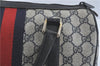 Authentic GUCCI Sherry Line Hand Boston Bag GG PVC Leather Navy Blue Junk J1996