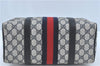 Authentic GUCCI Sherry Line Hand Boston Bag GG PVC Leather Navy Blue Junk J1996