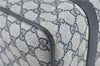 Authentic GUCCI Sherry Line Hand Boston Bag GG PVC Leather Navy Blue Junk J1996