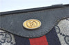 Authentic GUCCI Sherry Line Hand Boston Bag GG PVC Leather Navy Blue Junk J1996
