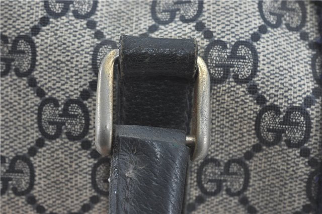 Authentic GUCCI Sherry Line Hand Boston Bag GG PVC Leather Navy Blue Junk J1996