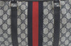 Authentic GUCCI Sherry Line Hand Boston Bag GG PVC Leather Navy Blue Junk J1996