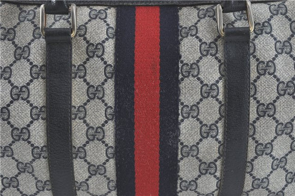 Authentic GUCCI Sherry Line Hand Boston Bag GG PVC Leather Navy Blue Junk J1996