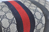 Authentic GUCCI Sherry Line Hand Boston Bag GG PVC Leather Navy Blue Junk J1996