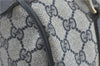 Authentic GUCCI Sherry Line Hand Boston Bag GG PVC Leather Navy Blue Junk J1996