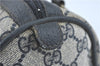 Authentic GUCCI Sherry Line Hand Boston Bag GG PVC Leather Navy Blue Junk J1996