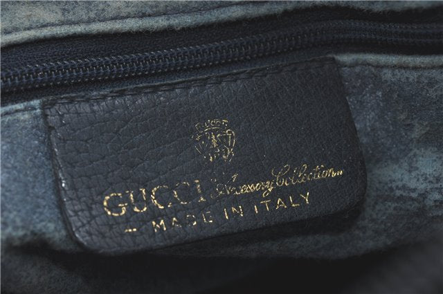 Authentic GUCCI Sherry Line Hand Boston Bag GG PVC Leather Navy Blue Junk J1996