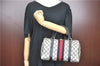 Authentic GUCCI Sherry Line Hand Boston Bag GG PVC Leather Navy Blue Junk J1996
