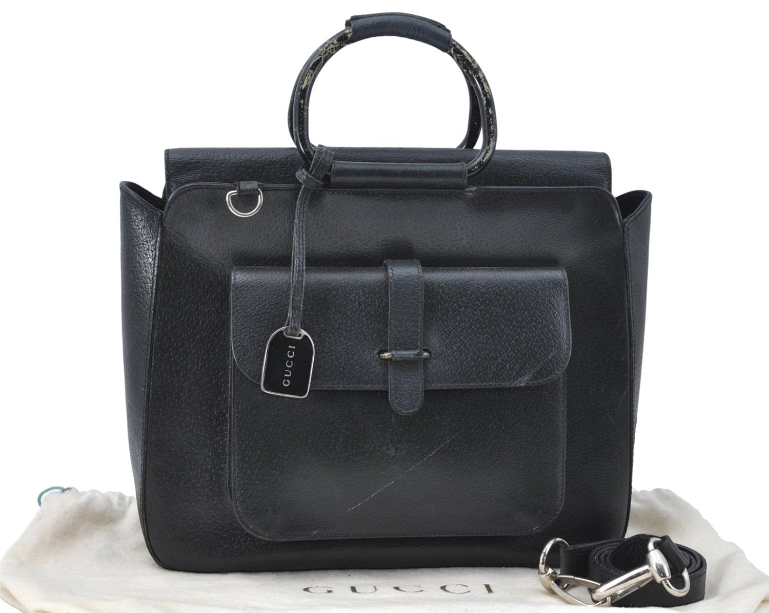 Authentic GUCCI 2Way Shoulder Cross Body Hand Bag Purse Leather Black Junk J1997