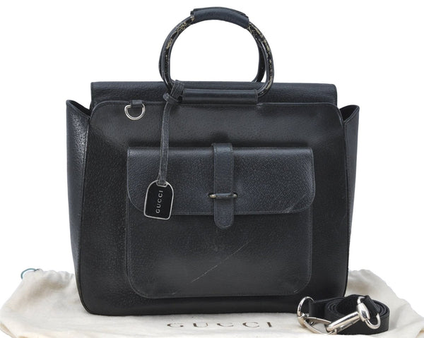 Authentic GUCCI 2Way Shoulder Cross Body Hand Bag Purse Leather Black Junk J1997