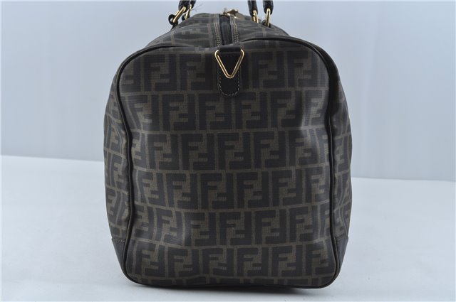 Authentic FENDI Zucca Travel Boston Bag PVC Leather Brown Black  J1998