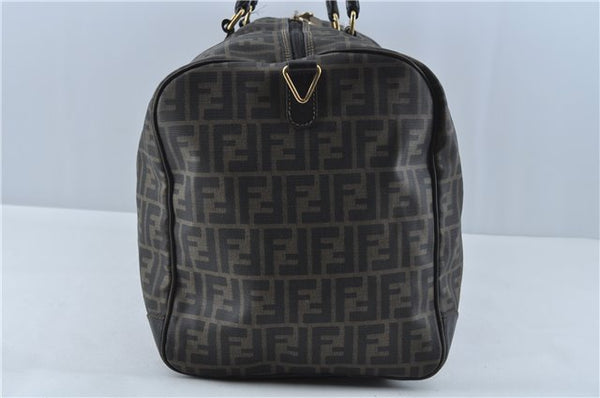 Authentic FENDI Zucca Travel Boston Bag PVC Leather Brown Black  J1998