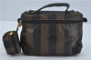 Authentic FENDI Pequin Vanity Case Hand Bag Pouch PVC Leather Brown Black J1999