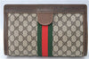 Authentic GUCCI Web Sherry Line Clutch Hand Bag Purse GG PVC Leather Brown J2001