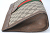 Authentic GUCCI Web Sherry Line Clutch Hand Bag Purse GG PVC Leather Brown J2001